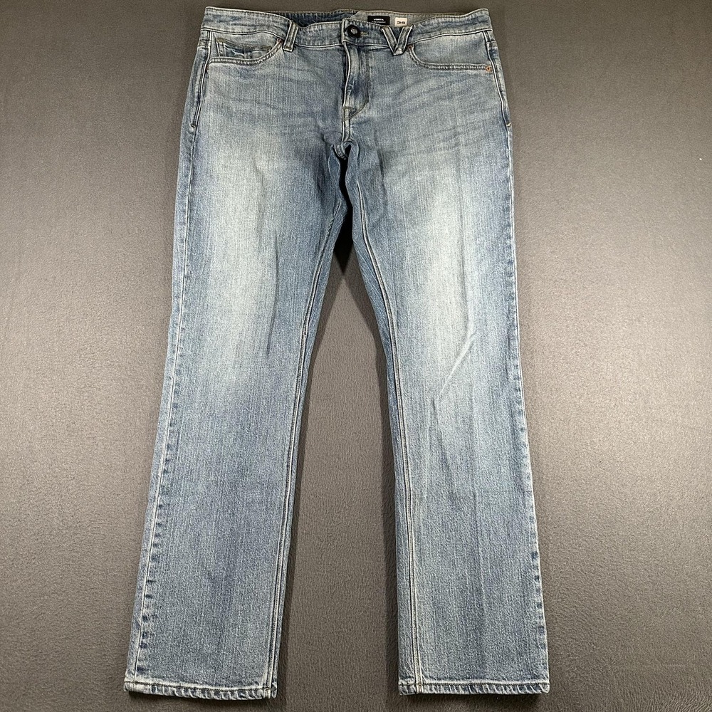 Volcom Vorta Slim Straight Jeans Mens 36x31 Blue Stretch Denim Medium Wash